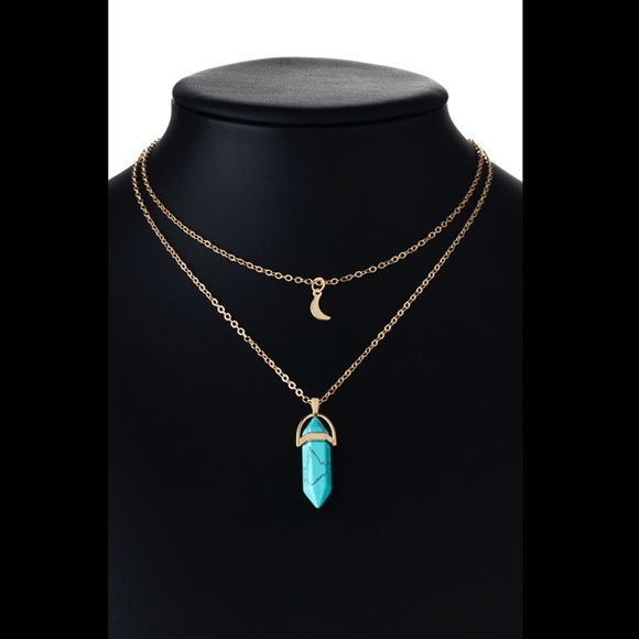 NEW 💎 turquoise gold layered moon charm necklace - Picture 3 of 4